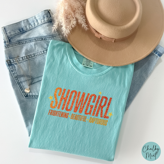 Showgirl Unisex Tee, Showgirl Era, TS12 T-shirt, Frightening Beautiful Rapturous Shirt, Comfort Colors T-shirts